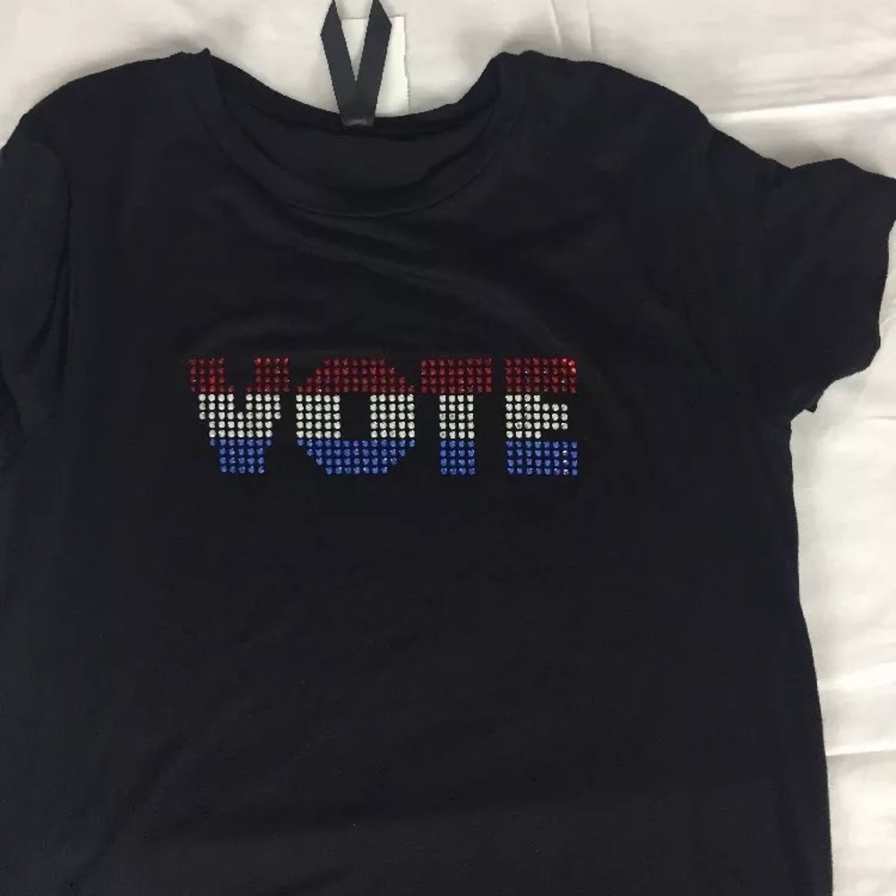 luna chix red white and blue vote t-shirt women Large.